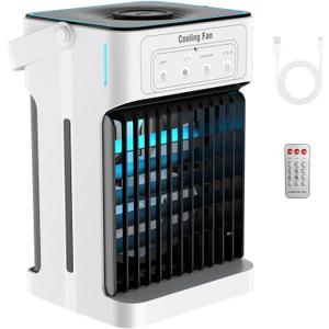 Portable Air Conditioner, Upgraded Motor Evaporative Air Cooler with Remote, 3 Speeds & 3 Mist, 7 Color Night Light Cooling Fan with 2-8H Timer, 1100ML Personal AC Unit for Bedroom Office