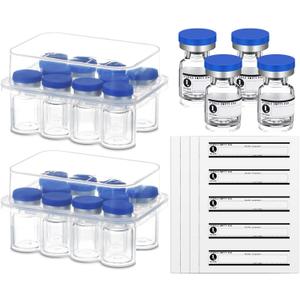 20 Pcs 1ml Sealed Sterile Empty Vials with Self Healing Injection Port Glass Penicillin Bottle with 20 Label Stickers