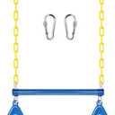 LadyRosian 17" Trapeze Bar Swing Set Gym Rings 47" Heavy Duty Chain Swing Set Accessories with Locking Carabiners Plastic Coated Chains Monkey Bars for Backyard, Playroom (Blue)