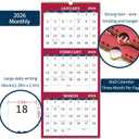 2 x 2026 Calendar - 2026 Wall Calendar, 3 Month Calendar Display 2026 (Folded in a Month), Jan.2026 - Dec.2026, 11" x 26", 3 Month Wall Calendar 2026 - Red