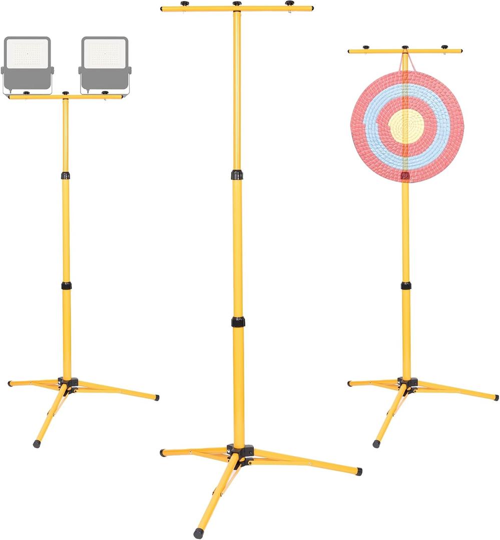 Archery Target Stand, Bow and Arrow Target Stand for Backyard & Shooting Range, Adjustable Foldable Metal Tripod Stand Hanging Traditional Straw & Foam Archery Targets and Work Light