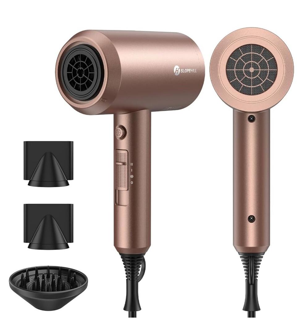 slopehill Professional Ionic Hair Dryer, Powerful 1800W Fast Drying Low Noise Blow Dryer with 2 Concentrator Nozzle 1 Diffuser Attachments for Home Salon Travel (Mocha Mousse)