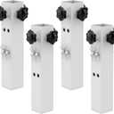 4 Pcs White Table Leg Extenders - Adjustable, Metal Square Folding Leg Risers, Raise Table Height 3.5"/5.5" (Inner Diameter 1.35")