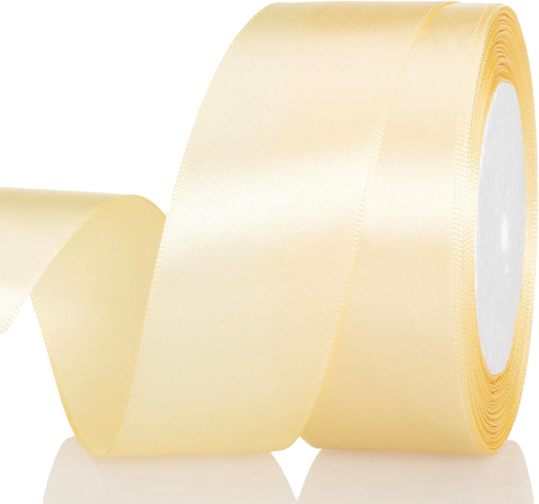 ATRBB 25 Yards 1-1/2 inch Wide Satin Ribbon Perfect for Wedding,Handmade Bows and Gift Wrapping(Buttermilk) (Buttermilk)