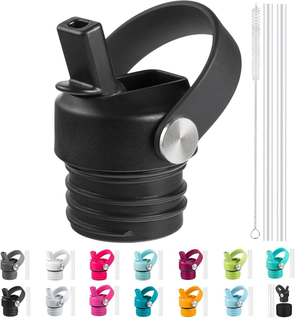 RRegeny Straw Lid fits Hydro Flask Standard Mouth, 21 24 oz, Sports Flex Cap Water Bottle Accessories Replacement Top (Black)