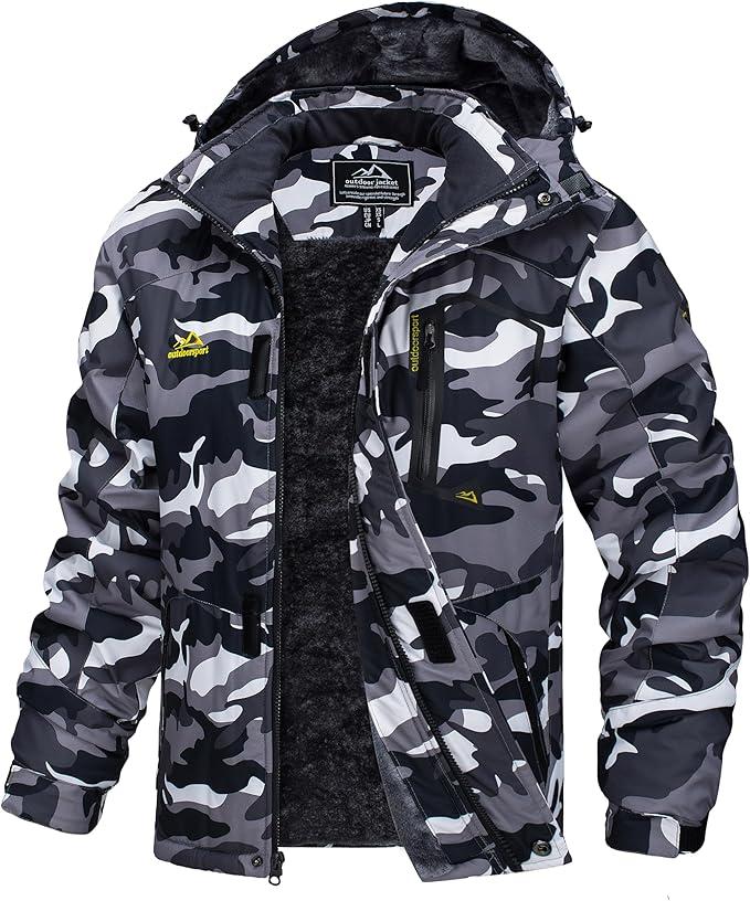 MAGCOMSEN Men's Winter Coats Water Resistant Ski Snow Jacket Warm Fleece Jacket Parka Raincoats With Hood Multi-Pockets, Medium