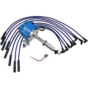 A-Team Performance 8mm Silicone Wire & Silicone Cap Kit for HEI Distributor - Blue - Compatible with Ford FE 332-428 - Distributor Cap Rotor Kit & Ignition Wires