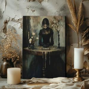Dark Academia Wall Art, Moody Gothic Victorian Canvas Wall Decor Painting, Vintage Creepy Aesthetic Artwork Poster Prints Pictures for Living Room Bedroom 15.5x11.5 Inch Framed
