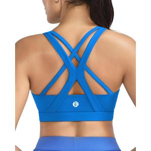 RUNNING GIRL Sports Bras for Women,Seamless Strappy Sports Bra High Support Crisscross Back with Removable Pads (Blue, S)