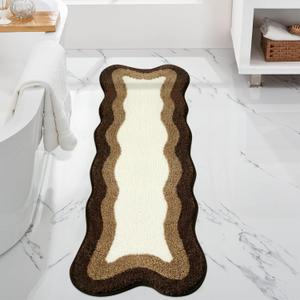 HAOCOO Brown Long Bathroom Rug Runner, Microfiber Absorbent Boho Bath Mats for Bathroom Non-Slip, Washable Soft Plush Shower Mats for Sink Shower Tub (18x47 inch)