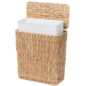 Coeusy 3 Gallon Wicker Trash Can,Small Bathroom Trash Can with Lid,Natural Water Hyacinth Wicker Waste Basket for Bedroom,Toilet,Narrow Garbage Can with Removable Liner