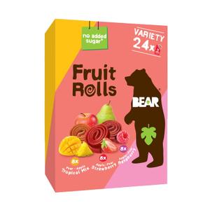 BEAR Real Fruit Snack Rolls - Gluten Free, Vegan, and Non-GMO - Variety Pack (Strawberry, Raspberry, Tropical)) 48 Rolls, Healthy School and Lunch Snacks for Kids and Adults, 0.7 Ounce (Pack of 24) (EXP 01/25/27)