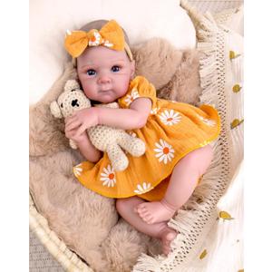 Aori Reborn Baby Doll Realistic Girl 20 inches - Soft Cloth Body and Vinyl Limbs, Lifelike Newborn Baby Dolls for Kids Imaginative Play, Emotional Comfort for The Elderly (Yellow Sunflower)