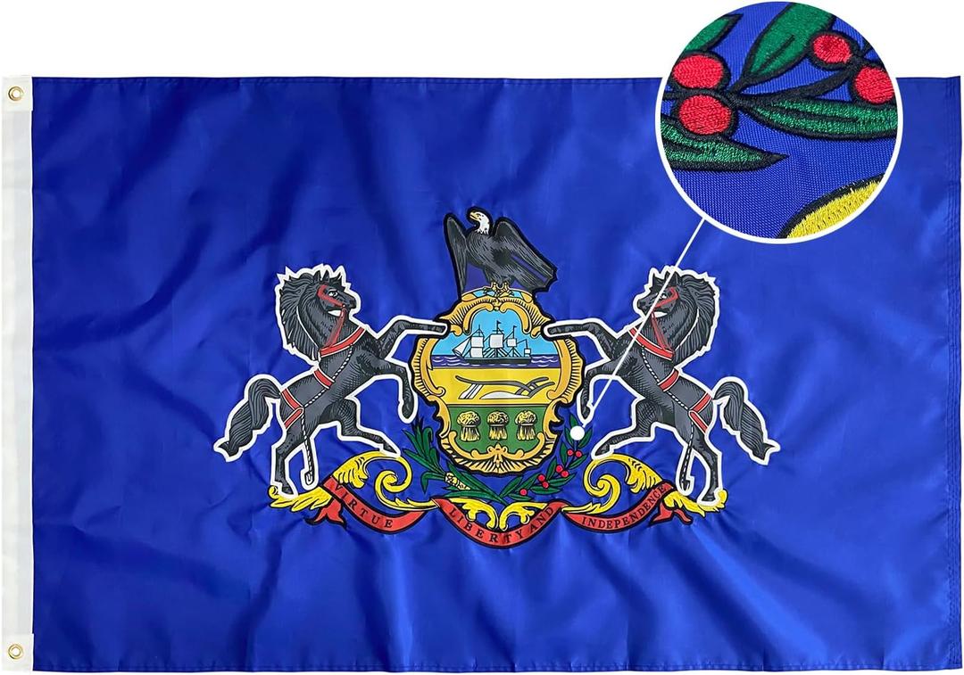 TOPFLAGS Pennsylvania Flag 4x6 Outdoor PA State Flags Embroidered Flag Heavy Duty Double Side Sewn Stripes with 2 Brass Grommets