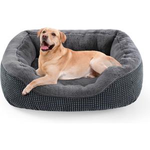 INVENHO Large Dog Beds Large Sized Dog Washable, Orthopedic Warming Soft Sleeping Puppy Bed Durable Pet Bed with Anti-Slip Bottom L(35"x25"x10") (Dark Grey)