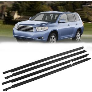 Weatherstrip Window Trim Compatible with Toyota Highlander 2008 2009 2010 Black Door Weather Stripps Molding Seal Belt Outside 4pcs