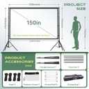 AAJK 150in Outdoor Projector Screen with Stand, Portable 16:9 4K HD Indoor Outdoor Projection Screen with Wrinkle-Free Design, Ideal for Home Theater and Backyard Cinema Includes Carry Bag