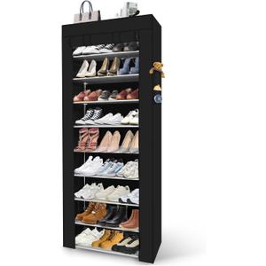 9 Tier Shoe Rack with Cover, 28-35 Shoes, 22" Wide *12" Deep *62.2" Tall, Larger Shoe Rack Organizer, Storage Cabinet with Dustproof Cover Black for Closet Entryway Garage