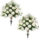 2 Pack 3FT Artificial Camellia Tree with Ground Spike, Full Bloom Fake Camellia Plant Outdoor, Dense Flower Artificial Trees for Front Porch Decor, Patio Garden Yard Decorations, White