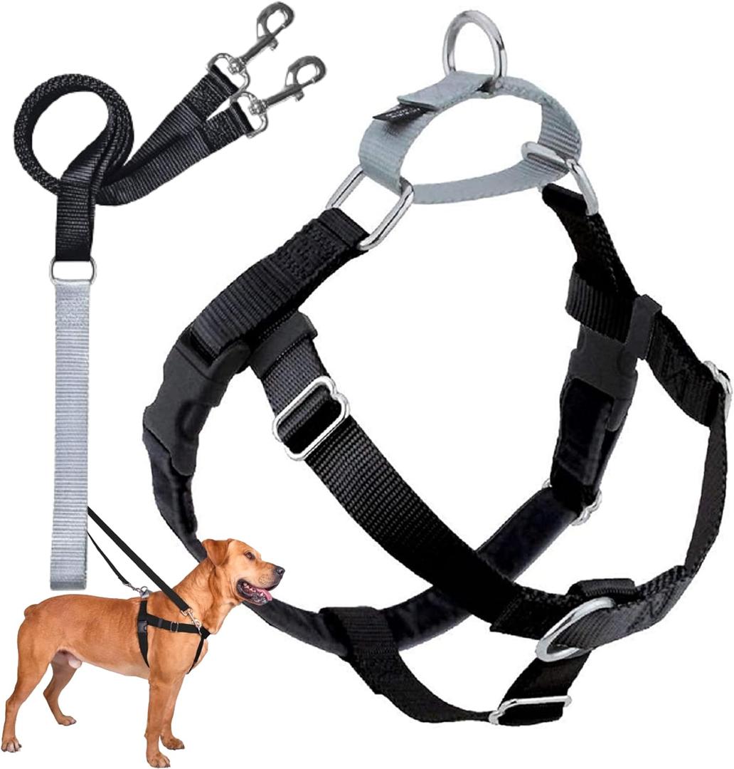 2 Hounds Design Freedom No Pull Dog Harness, Adjustable Harness and Leash Set, Easy Walking & Comfortable Control, Fits Small, Medium & Large Dogs, Solid Colors, Made in USA, 5/8" SM, Black