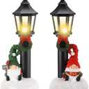 2 Pcs Christmas Gnome Decorations 10" Resin Christmas Lighted Gnomes Figurines Table Decor Xmas Battery Operated Mini Street Statue for Home Fireplace Shelf