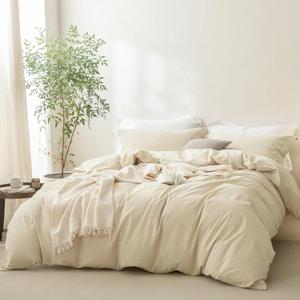 BDEAR 3 Pieces Almond Milk Grey Duvet Cover Set King Size 104'' W x 90'' L, 100% Washed Cotton Duvet Cover with Zipper Closure Plus 2 Pillowcases, Oeko TEX Standard Certificated, Cozy Feel