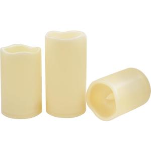 CANDLE CHOICE Waterproof Outdoor Battery Operated Flameless Candles with Timer Realistic Flickering Plastic Fake Electric LED Pillar Lights for Lantern Garden Wedding Christmas Decorations 3 Pack (3"x4",5",6", Ivory)