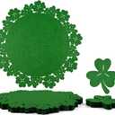 Noctiflorous St. Patricks Day Shamrock Round Felt Placemats with Coasters Set of 6 Table Decoration Durable Heat-Resistant Non-Slip Washable Place Mats Indoor Outdoor Kitchen Dining Table Mats