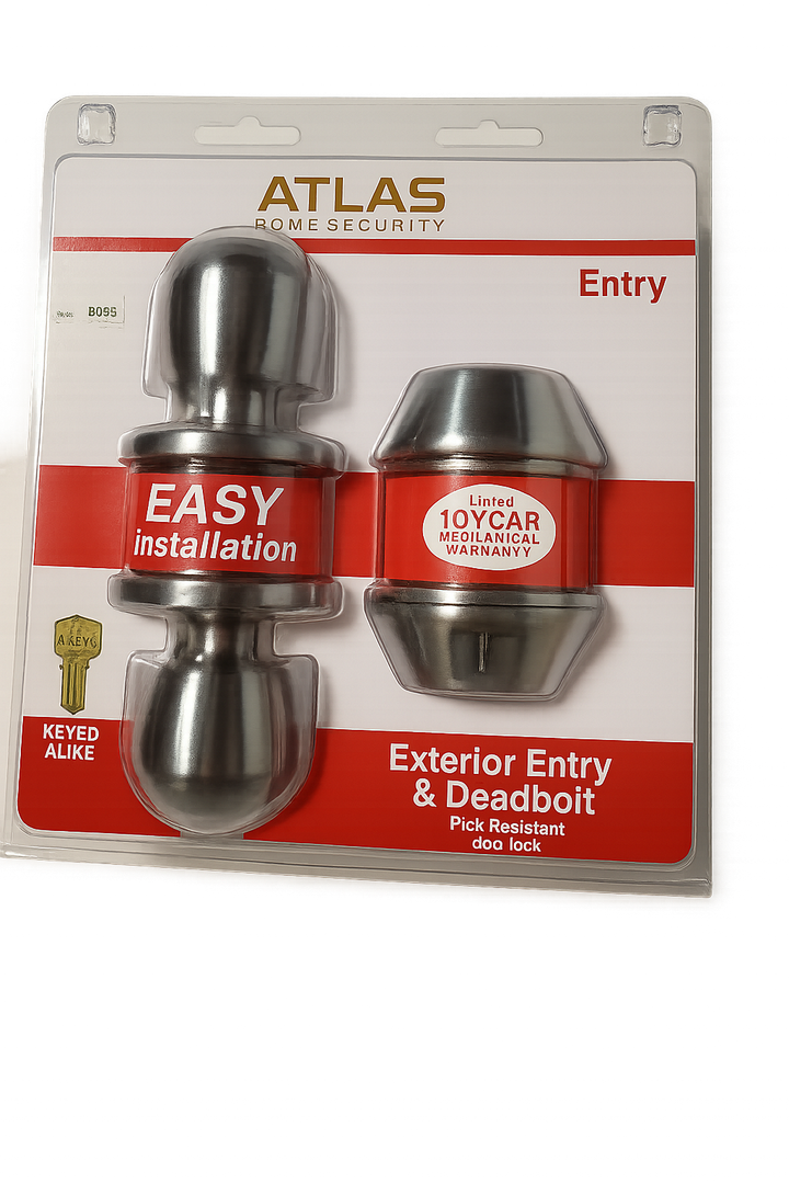 Atlas Classic Entry Locking Door Knob and Deadbolt Combo Kit, Satin Nickel