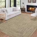 Machine Washable Rug 4x6 Print Braided Area Rugs Stain Resistant Non-Slip Floor Cover Farmhouse Solid Printed Textured Carpet for Bedroom Living Room Decor, Linen
