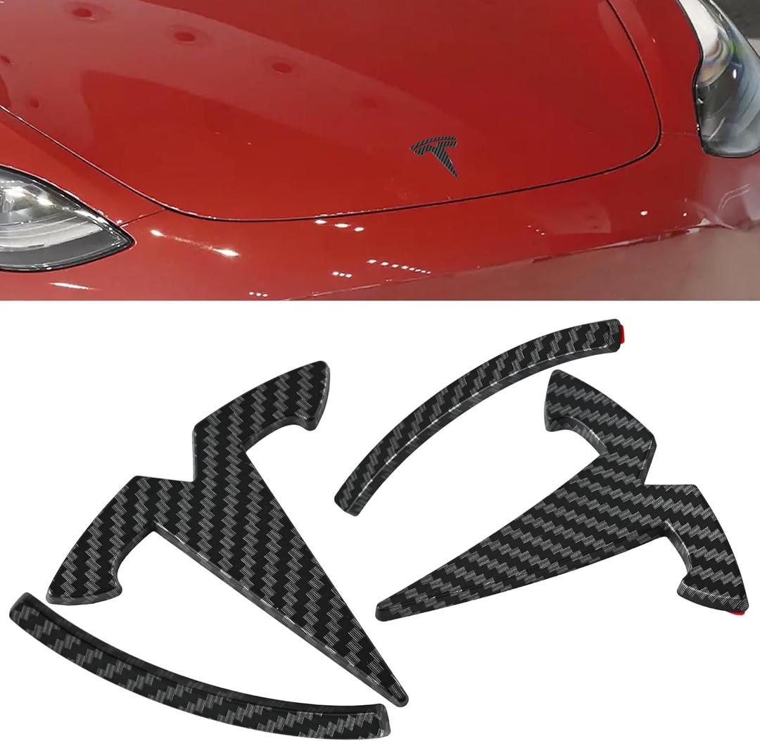 Tinlucys Front/Rear Trunk Emblem Cover Designed for Model 3 2017-2024,Badge Logo Protection Caps for Model 3 Matte Carbon Fiber