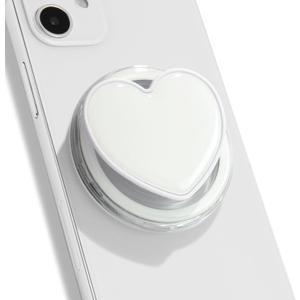 Magnetic Cute Solid Macaron Color Heart Shape Collapsible Mobile Phone Grip Stand Holder for Smartphone Tablet Cell Phone Accessory (Magnetic Type, White)