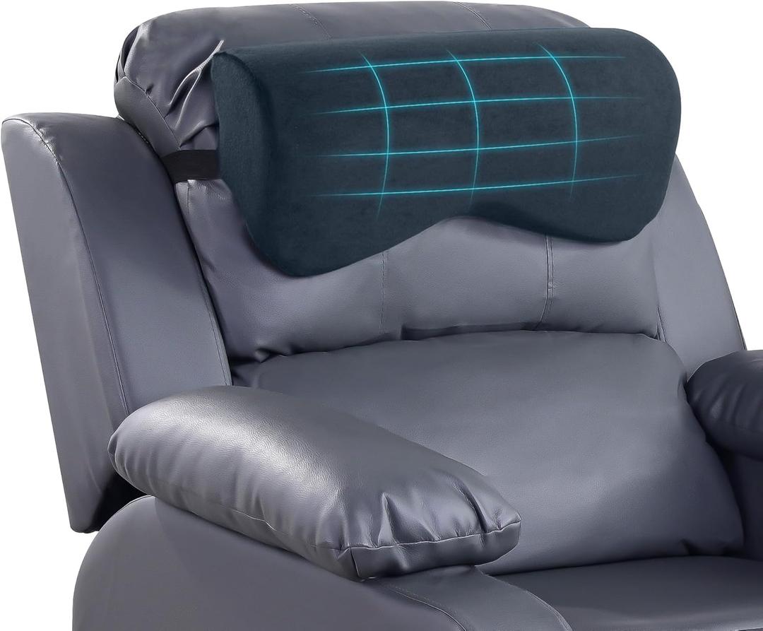 HOMBYS Cervial Neck Pillow for Recliner, Foam Headrest Cushion for Sleeping, Medium Firm Neck Support for Couch, Office Chair and Car, Non-Slip Backing and Elastic Straps, Dark Grey
