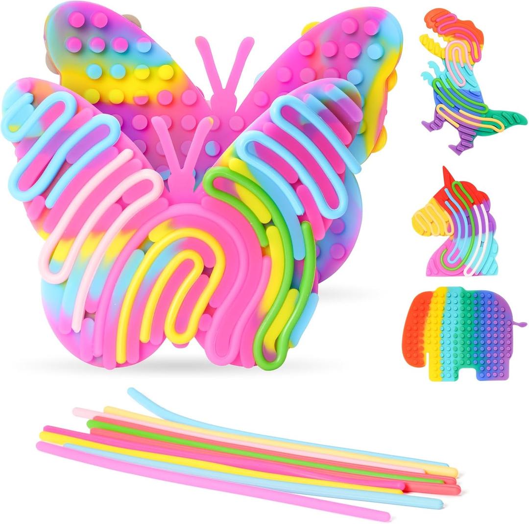 INKLAB 4PCS Sensory Activity Board Silicone Fidget Toy, Fidget Toys for Calming, Stress, Anxiety, ADHD and Autism, Sensory Boards for Kids 5-7, Ages 3+ & Adults, Rainbow