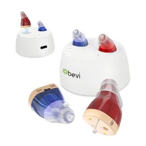 Rechargeable Hearing Aids for Seniors with Noise Cancellation, OTC Hearing Aids Digital Chips for Clear Sound, CIC In-Ear Fit Comfortable & Invisible, Charging Case Volume Control, 1 Pair, Red and blue