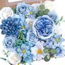 Artificial Blue Flowers Combo Box Set Baby Blue Rose Flowers Bulk Mix Dusty Blue Dahila Peonies Fake Silk Light Blue Flower Bouquets for Wedding Bridal Shower Table Centerpieces Home Party Decor