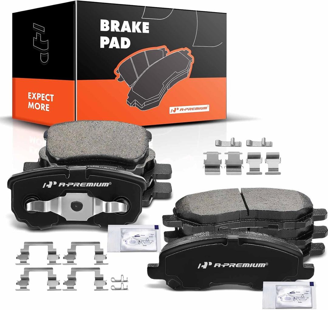 A-Premium Front & Rear Ceramic Disc Brake Pads Set Compatible with Select Chrysler, Dodge, Jeep and Mitsubishi Models - 200, Sebring, Avenger, Caliber, Compass, Patriot, Lancer, with Hardware, 8 Pcs