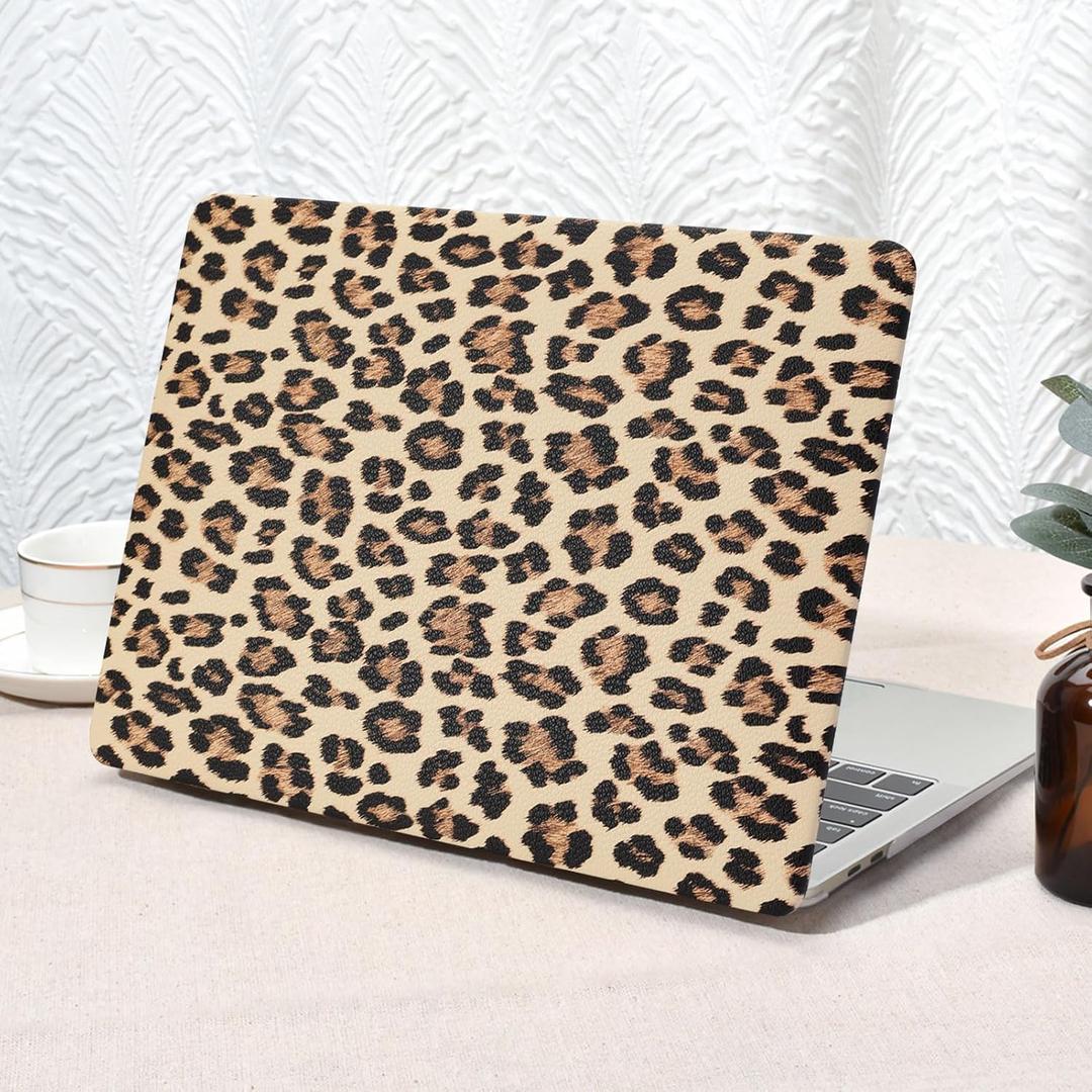 Seorsok Compatible with MacBook Air 13 Inch Case 2022 2021 2020 2019 2018 Release A1932 A2179 M1 A2337 Touch ID,Elegant Brown Leopard Leather Plastic Hard Shell Case with Keyboard Cover,Apricot