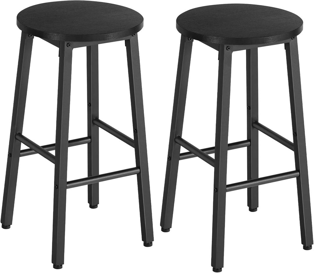 HOOBRO Bar Stools, Bar stools Set of 2,Counter Height Bar Stools, 24.8" Barstools for Kitchen Island, Industrial Kitchen Bar Chairs, for Dining Room, Bar, Black BB07BY01G1N2