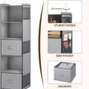 YOUDENOVA Hanging Closet Organizer, 5 Tier Hanging Closet Shelves with 6 Side Pockets and 2 Drawers, Light Grey