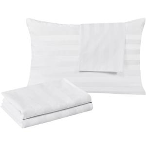 100% Egyptian Cotton Queen Pillow Protectors Set of 4, 400 Thread Count Sateen Weave White Cooling Pillowcase, Easy Care Zippered Style Pillow Covers (4 Pack, Stripe-White, Queen)