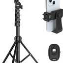 64 Tripod for Cell Phone & Camera, Phone Tripod with Remote and Phone Holder, Sturdy & Stable Height Adjustable Multi-Angle Shot Selfie Stick Tripod for Video Recording (64 in)