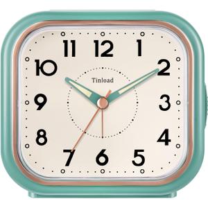 Tinload 4.3" Vintage Retro Analog Alarm Clock, Super Silent Non Ticking Clock with Manual Light, Snooze, Battery Operated, Simply Design, for Living Room, Bedroom, Bedside, Desk(Green)