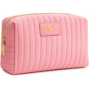 Monogrammed Make Up Bags for Women,Personalized Cosmetic Bags Women,Small Quilted Makeup Pouch,Cute Makeup Bag Travel,Birthday Gifts for Teen Girl (Pink Y)