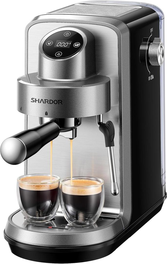 SHARDOR 20 Bar Espresso Machine, Touchscreen Expresso Coffee Machines with Steam Milk Frother for Home, Espresso Coffee Maker for Cappuccino, Latte, 40oz Removable Water Tank, Silver & Black