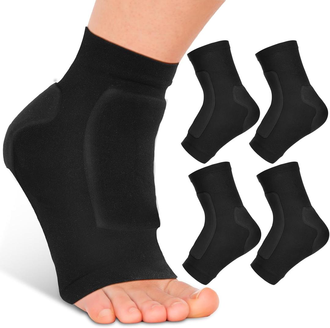 Nuanchu 2 Pairs Padded Skate Socks Ice Skating Protection Socks Lace Bite Gel Pads Ankle Malleolar Sleeves Protection Guards for Front Foot Shin Achilles Tendon Heel (Black)