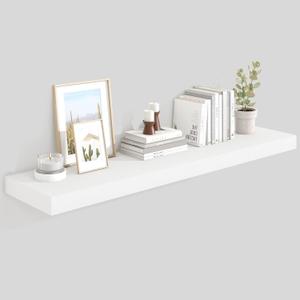 48" White Floating Shelves for Wall,10.3" Deep Rustic Wood Display & Storage Wall Shelves with Heavy Duty Brackets for Bathroom,Bedroom,Kitchen,Living Room,Office