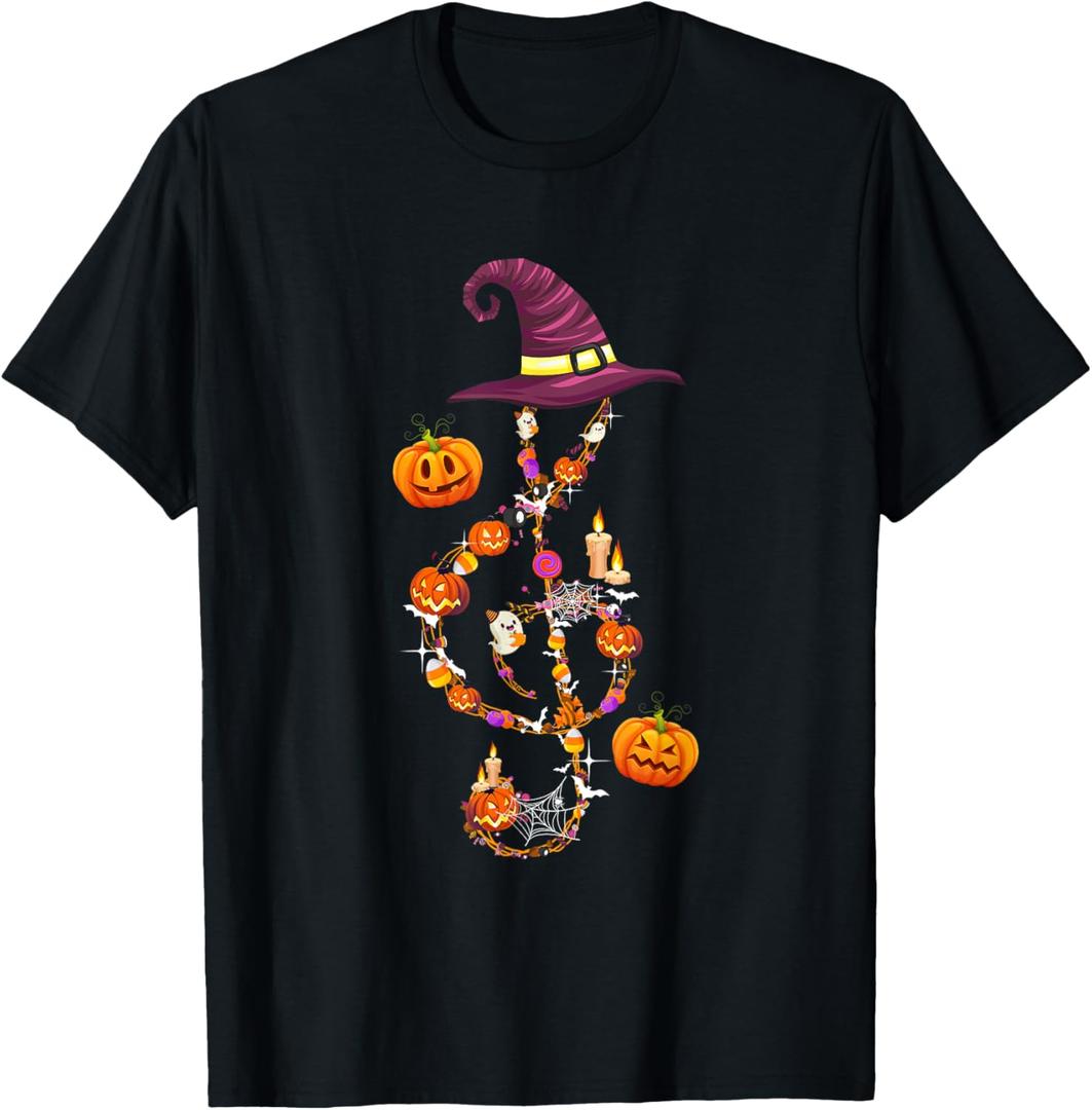 Music Note Symbol Halloween Clef Musical Teacher Music Lover T-Shirt for Men Women Kids, L