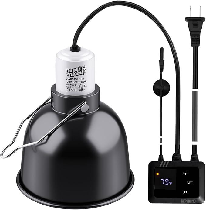 Reptile Heat Lamp Fixture with Dimming Thermostat - 5.5'' Light Dome with PID Thermostat, for Ceramic Heat Emitter & Basking Light Bulb, for Bearded Dragon, Snake, Tortoise, Lizard Tank Accessories200+ bought in past month