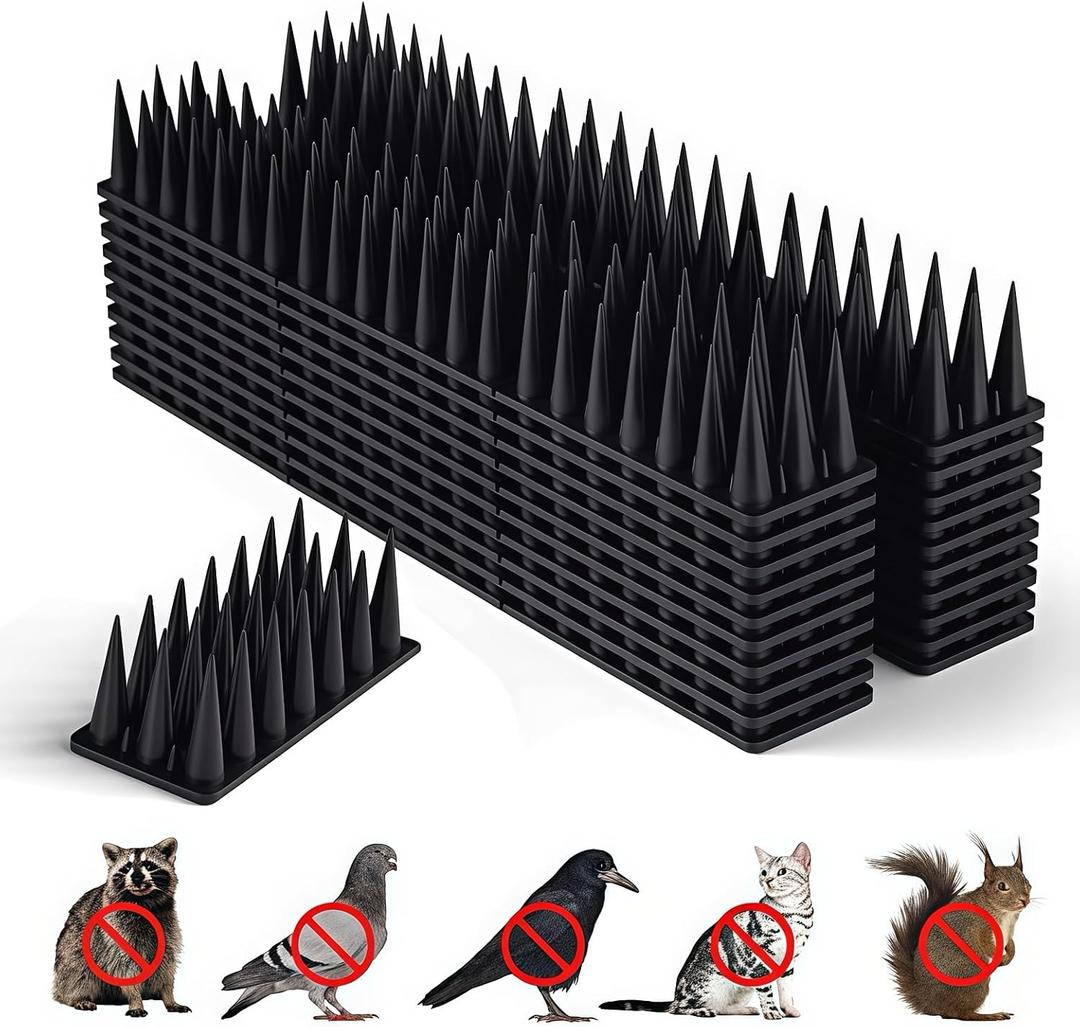 BORHOOD Bird Spikes, 40 Pack Pigeon Deterrent for Small Birds Raccoon Cats Defender for Outside to Keep Squirrel Away, Plastic Fence Spike for Railing and Roof-Black